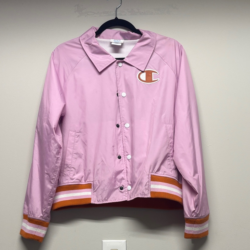 Champion Pink Coach Jacket with Orange Accents